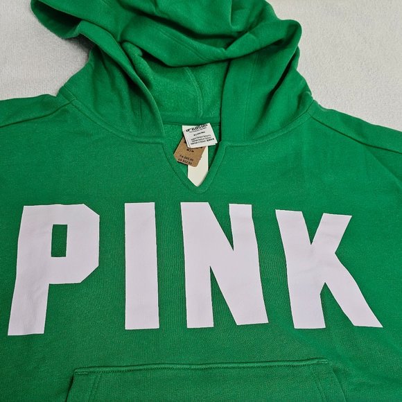 Victoria’s Secret PINK fleece cropped cinched campus hoodie size Medium Green - Picture 3 of 12